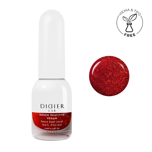 Green reactive, vegan nail polish "Didier Lab", heart beat coral, 10ml